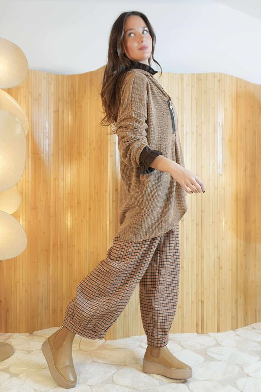 Waffle Zip Hooded Jacket Camel